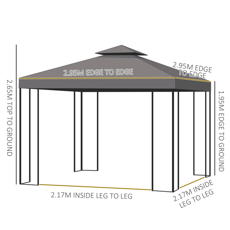 Outsunny 3 x 3(m) Garden Metal Gazebo Sun Shade Shelter Outdoor Party Tent