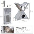 PawHut Plush Folding Cat Tree Play Rest Activity Tower w/ Scratching Post Grey