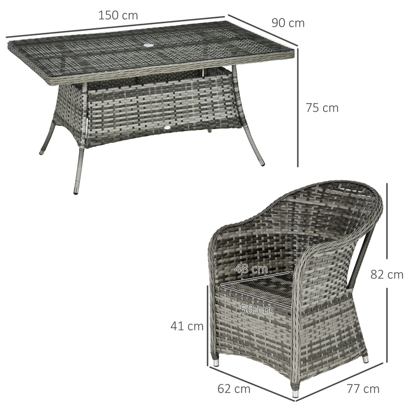 Outsunny 7 Pieces Rattan Dining Sets w/ Tempered Glass Umbrella Hole Table