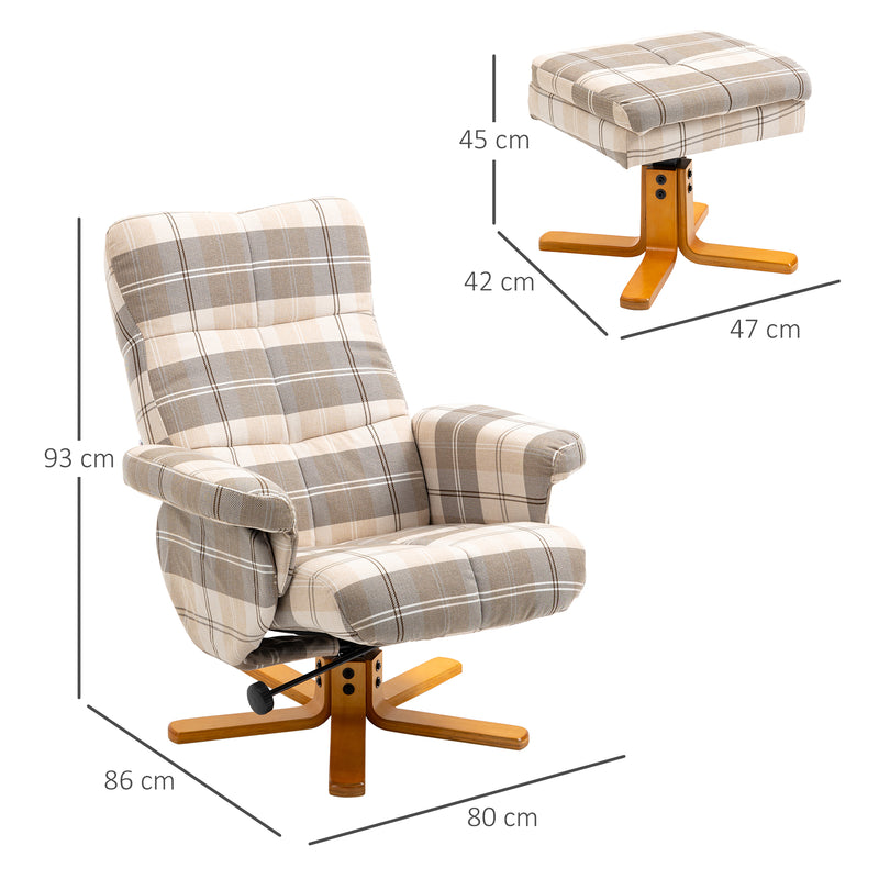 HOMCOM Recliner Chair and Footstool Linen-touch Fabric Wooden Base Multicolour