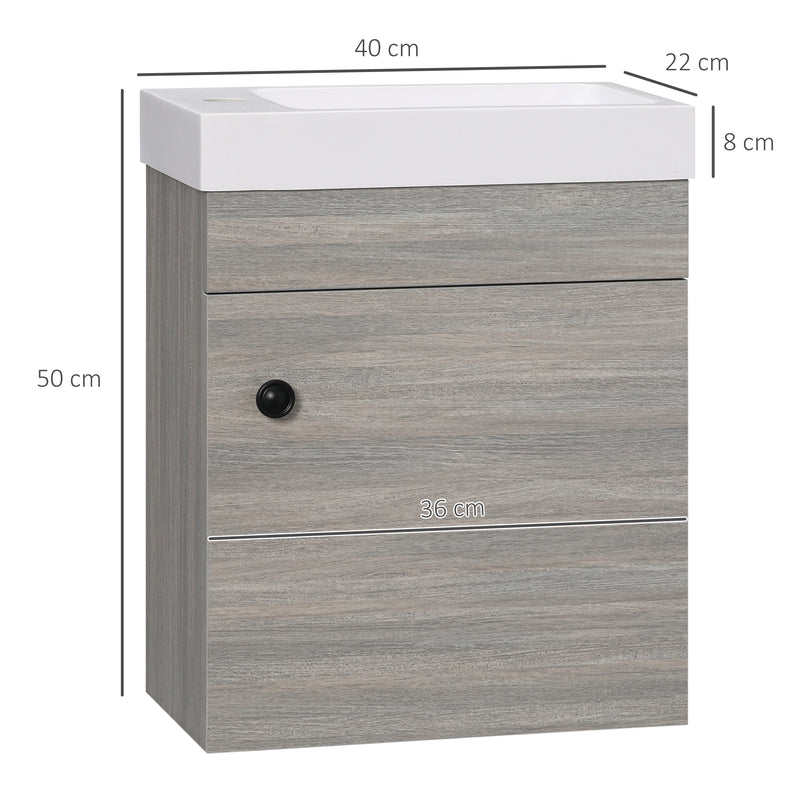 kleankin Bathroom Vanity Unit with Basin, Wall Mounted Wash Stand, Grey