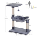 PawHut Cat Activity Tree Kitten Play Tower Palace Two-Tier Scratching Grey