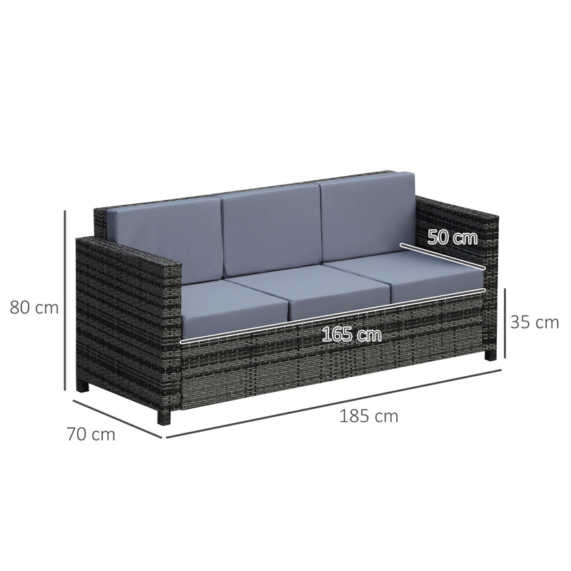 Outsunny Rattan Wicker 3-seater Sofa Chair Patio Furniture w/ Cushions Black