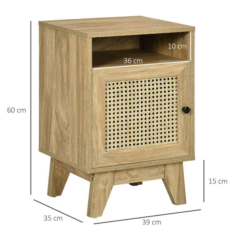 HOMCOM Nightstand, Rattan Bedside Table, Sofa Side Table w/ Drawer and Shelf