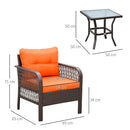 Outsunny 3 Pieces Patio Rattan Bistro Set with Tempered Glass Table Orange