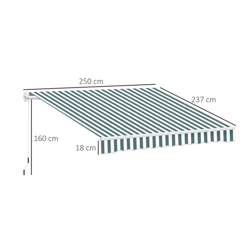Outsunny Garden Sun Shade Canopy Retractable Awning, 2.5 x 2m, Green and White
