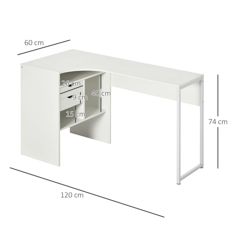 HOMCOM L-Shaped Corner Computer Desk Study Table w/ Storage Shelf - White