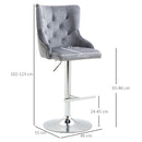 HOMCOM Adjustable Bar Stools Set of 2, Swivel Bar Chairs w/ Back Footrest, Grey