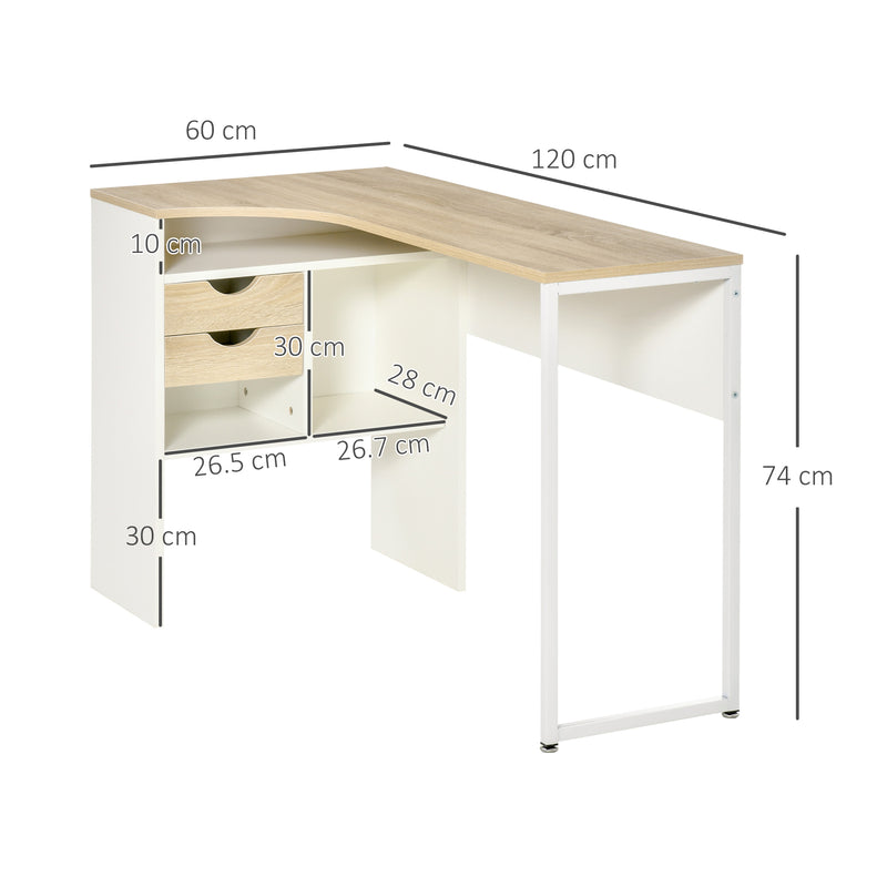 HOMCOM L-Shaped Corner Computer Desk Study Table w/ Storage Shelf - Light Brown