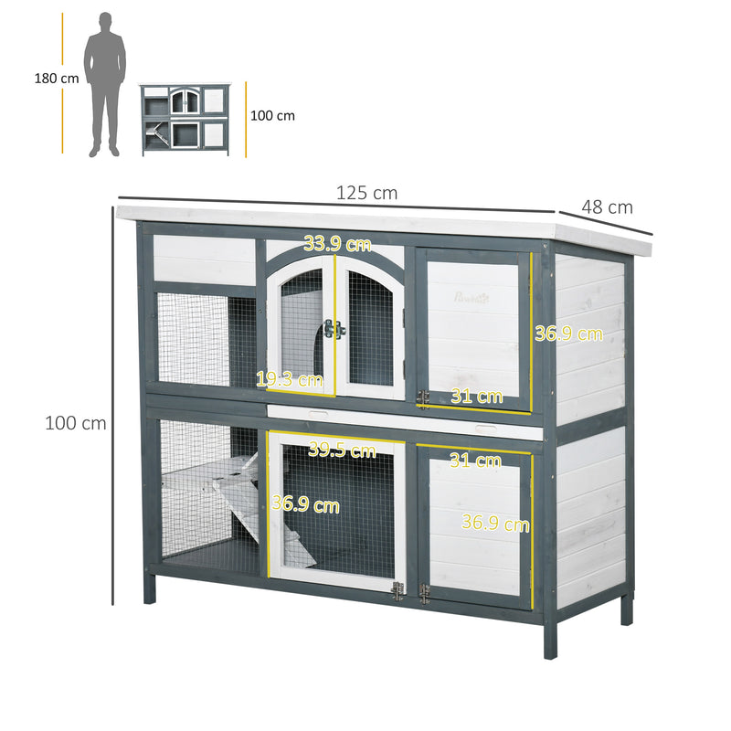 Pawhut Rabbit Hutch   Grey, Black, White