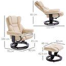 HOMCOM PU Leather Manual Reclining Armchair Footstool Set Padded Seat Cream
