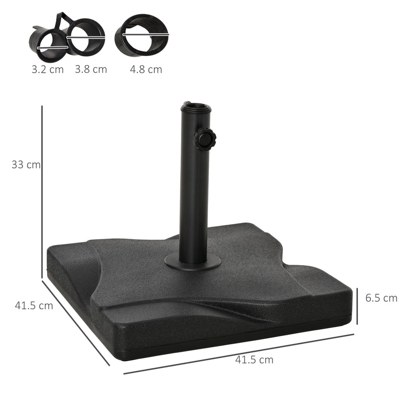 Outsunny 20KG Square Patio Umbrella Base, Fits ?32mm,?38mm,?48mm Pole - Black