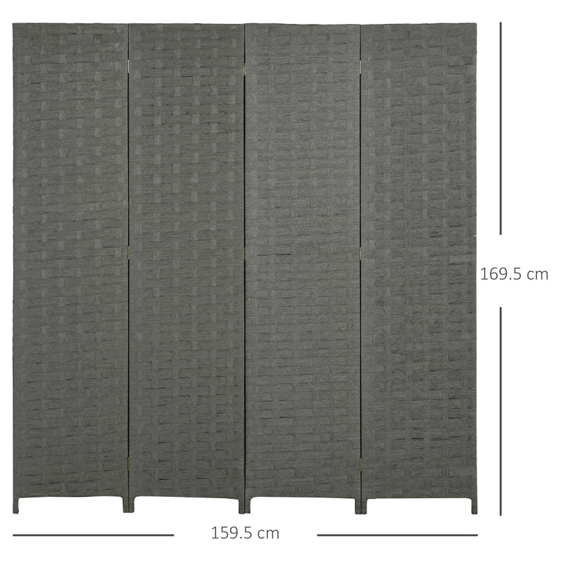 HOMCOM 4 Panel Folding Room Dividers for Wall, Privacy Screen Panels, Grey