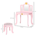 HOMCOM Kids Dressing Table with Mirror and Stool Kids Vanity Table - Pink