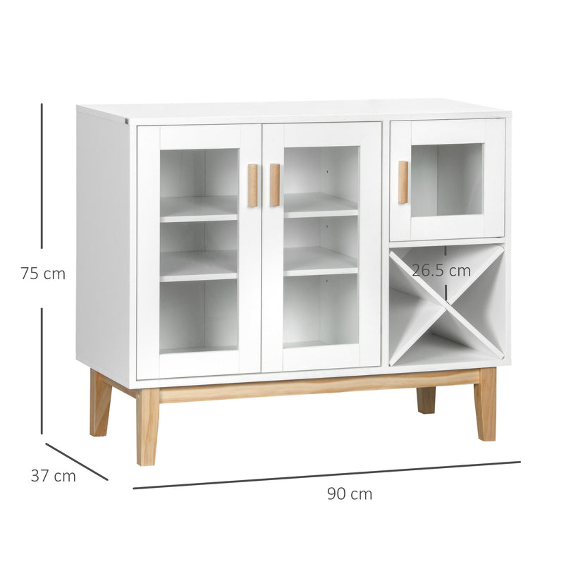 HOMCOM Glass Door Kitchen Sideboard, Display Cabinet with Wine Rack White