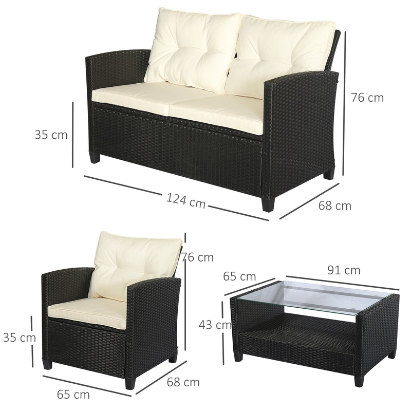 Outsunny 4 PCS Outdoor Patio Furniture Wicker Chair Set Coffee Table w/ Cushions