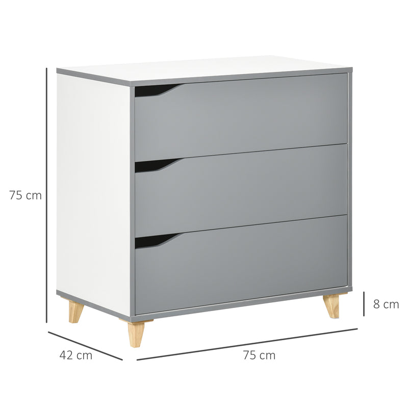 HOMCOM Chest of Drawers, 3 Drawer Unit Storage Organiser for Bedroom, Grey