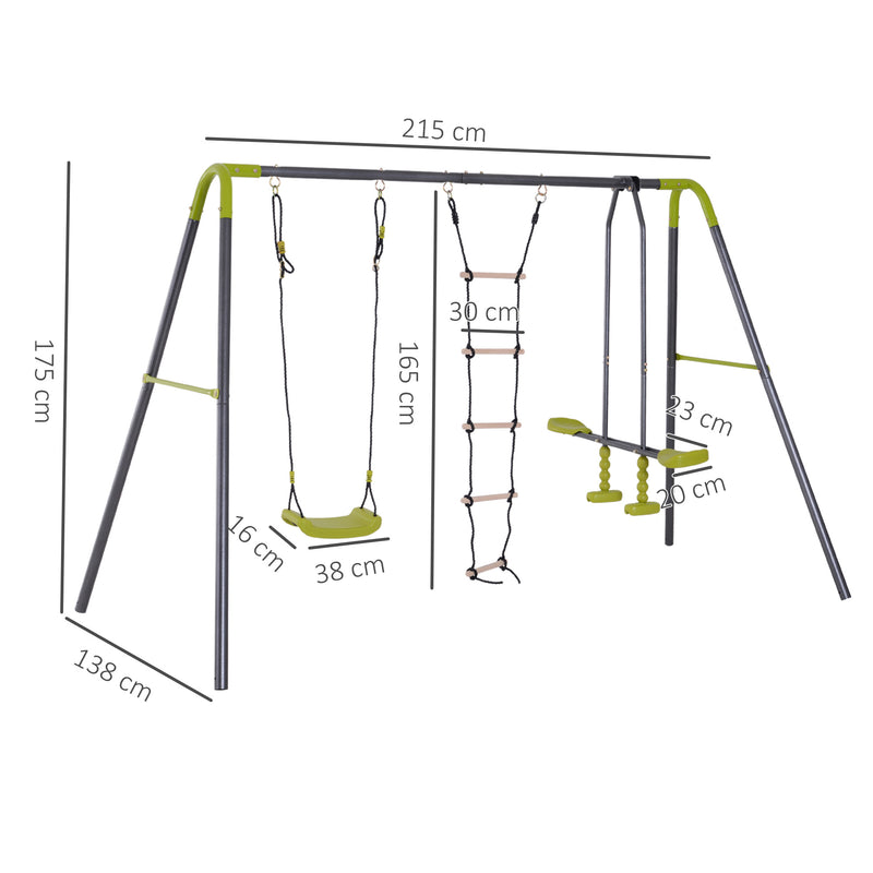 HOMCOM 3 In 1 Garden Swing Set w/ Metal Frame, for 4 Children, Ages 3-10 Years