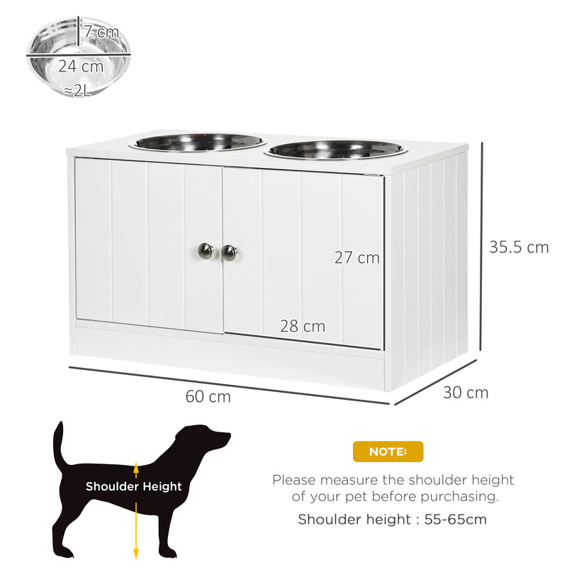 PawHut Raised Dog Bowls for Large Dogs Feeding Station w/ Stand, Storage - White