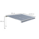 Outsunny Garden Sun Shade Canopy Retractable Awning, 3 x 2.5m, Blue and White