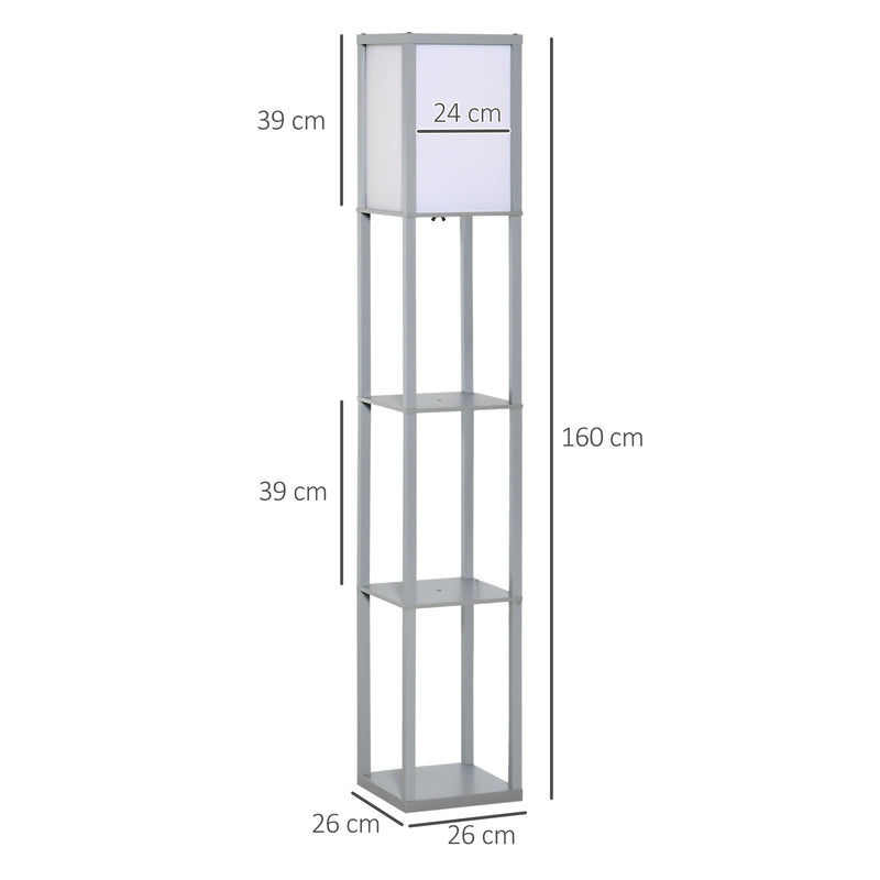 HOMCOM Floor Lamp Reading Lamp with 3-Tier Storage Shelf for Home Office Grey