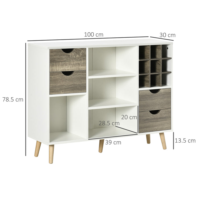 HOMCOM Kitchen Sideboard Storage Cabinet with Removable Wine Holder, Grey
