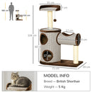 PawHut Cat Tree Tower Activity Centre w/ Cat House, Bed, Sisal Post, Hanging Toy
