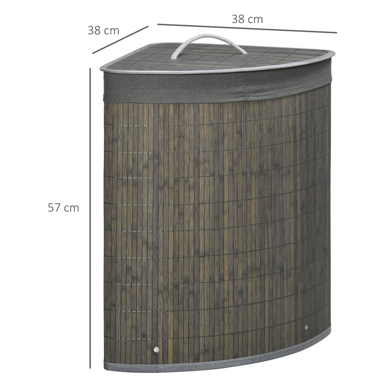 HOMCOM 55L Bamboo Corner Laundry Hamper Bamboo Laundry Basket 38x38x57cm Grey
