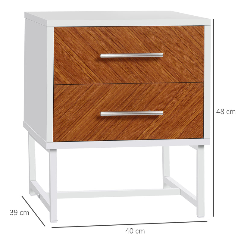 HOMCOM Bedside Table Side Table W/ Drawer & Metal Legs for Bedroom Living Room