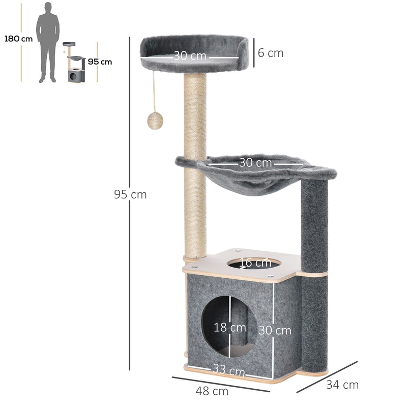 PawHut Cat Tree Tower Climbing  Activity Center With Sisal Scratching Post, Grey