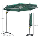 Outsunny 3 x 3(m) Cantilever Parasol Garden Umbrella with Cross Base Green