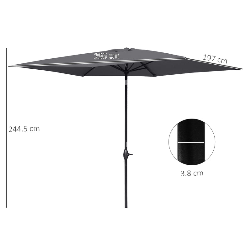 Outsunny 2 x 3(m) Garden Parasol Rectangular Market Umbrella w/ Crank Dark Grey