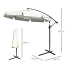 Outsunny 2.7m Garden Cantilever Banana Parasol Sun Shade w/ Crank, Cream White
