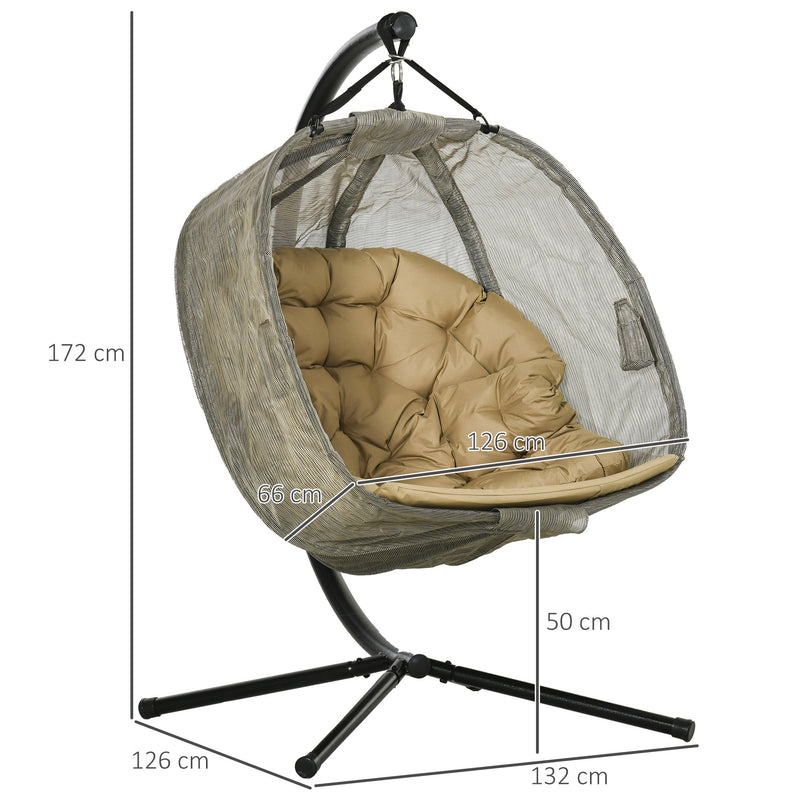 Outsunny Double Hanging Swing Egg Chair- Brown/Khaki/Black