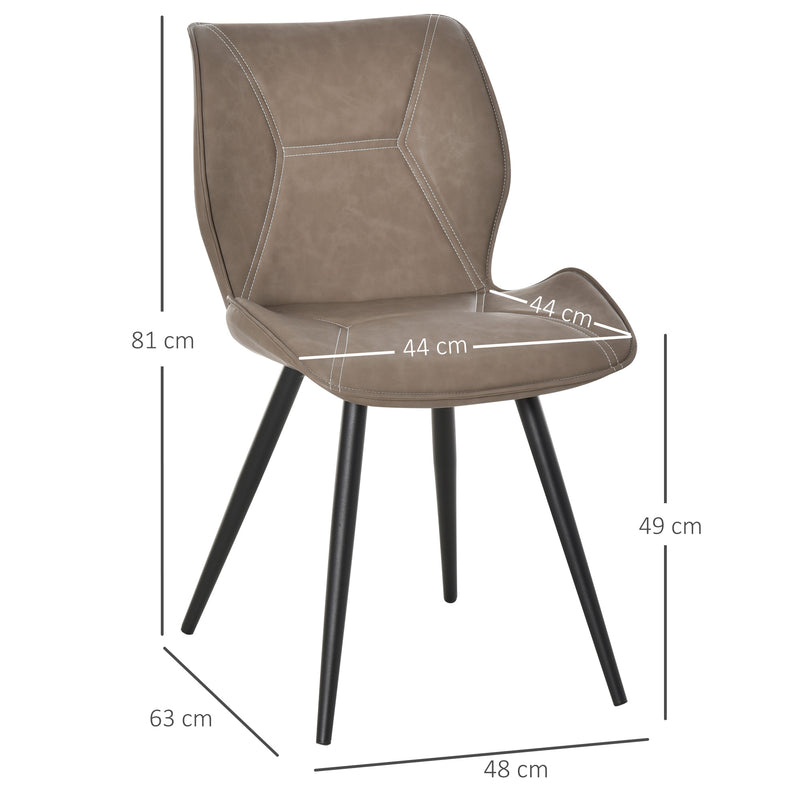 HOMCOM Set of 2 Contrast Stitched PU Leather Racing-Style Chairs Accent Brown