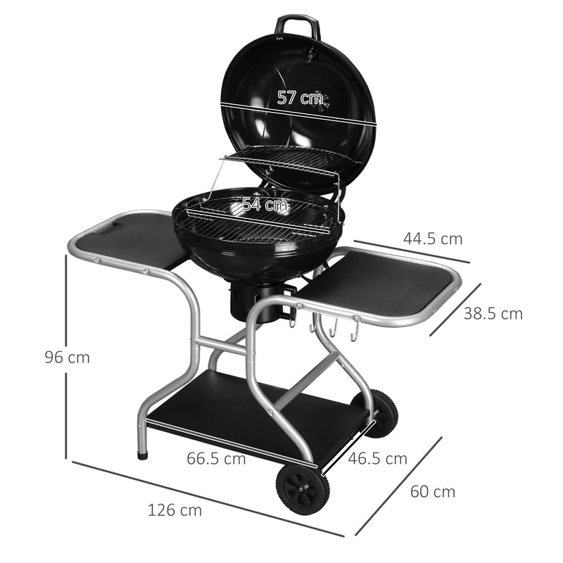 Outsunny Garden Charcoal Barbecue Grill Trolley BBQ Patio Heating w/ Wheels