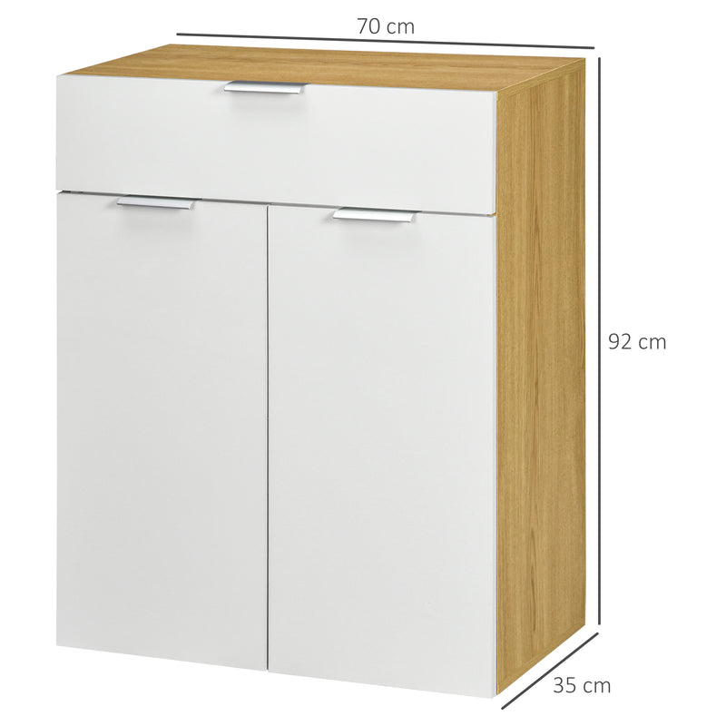 HOMCOM High Gloss Storage Cabinet w/ Drawer Double Door Cupboard White Natural