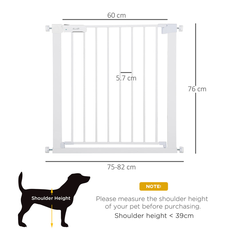 Pawhut Pet Safety Gate Door Barrier Dog Metal Indoor Fence White 75-82cm