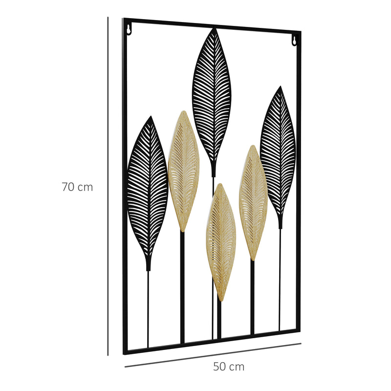 HOMCOM 3D Metal Wall Art Leaves for Home Decor, Hanging Wall Sculpture, Black