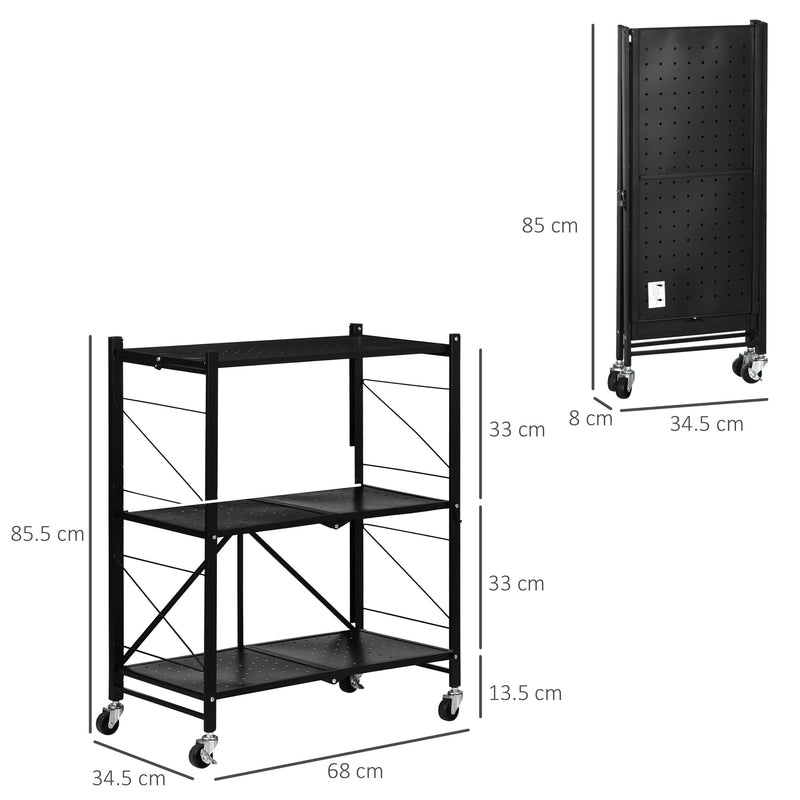 HOMCOM 3-Tier Utility Cart, Rolling Storage Trolley for Kitchen, Living Room