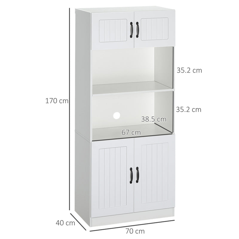 HOMCOM Kitchen Storage Cabinet, Cupborad with 5-tier Shelving 4 Doors, White