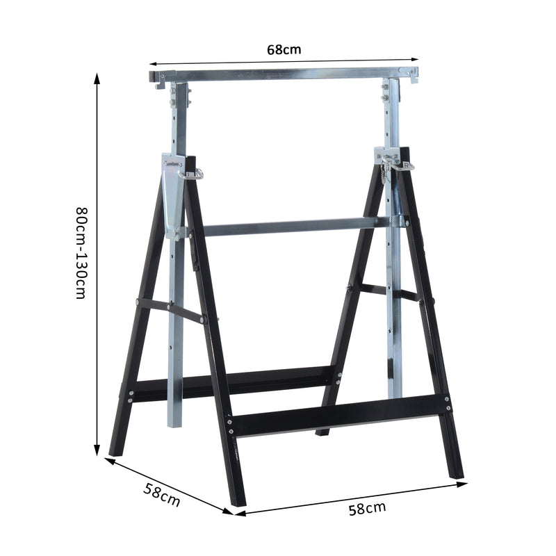 HOMCOM Set Of 2 Steel Saw Horses Telescopic Builders Work Bench Folding Black