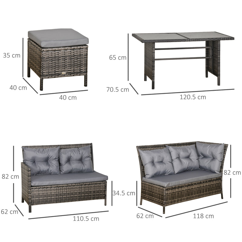 Outsunny 6 PCs Patio wicker Sofa Set Rattan Chair Furniture w/ Glass & Cushioned