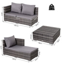 Outsunny Rattan Garden Sofa Set Storage Table Wicker Patio Lounger 4-Seater Grey
