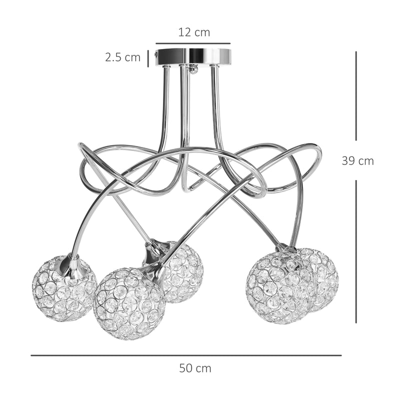 HOMCOM Chandelier Ceiling Light Pendant Light with 5 Globe Lampshades, Silver