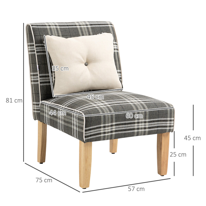 HOMCOM Dining Chair Linen-Touch Fabric Kitchen Chair W/ Rubber Wood Legs Grey