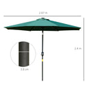 Outsunny 2.67m Patio LED Umbrella with Push Button Tilt/Crank 8 Ribs Green