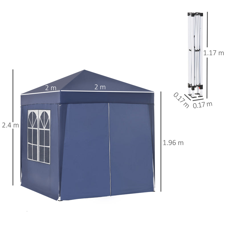Outsunny 2mx2m Blue Pop Up Gazebo Party Tent Canopy Marquee with Storage Bag