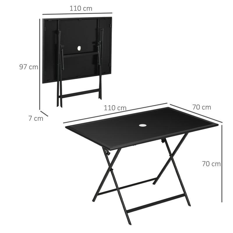 Outsunny Folding Rectangular Garden Dining Table For 6 With Parasol Hole