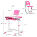 HOMCOM Kids Study Desk and Chair Set w/ USB Lamp, Adjustable Height - Pink